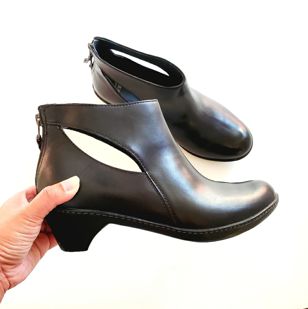 Dansko Bonita Black Leather Cut Out Ankle Boots